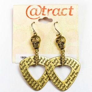 @tract Goldtone Pierced Rebel Skull Earrings NEW